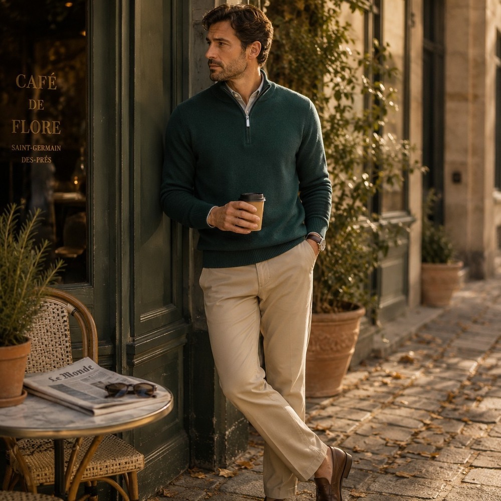 Fairlane Merino Wool Sweater L Pine Green Quarter Zip Golf Preppy Quiet Luxury